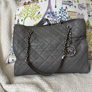 Michael Kors Gray Quilted Shoulder Bag with Chain Strap
